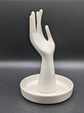 Pier One Ceramic Hand Jewelry Holder Trinket Dish Display White Fingers Crossed